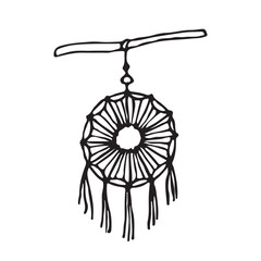 Macrame wall boho doodle. Home element. Cozy house. Handmade knitted wall decoration. Crochet. Rope. Vector illustration isolated white background.