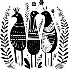 Scandinavian line logo bird abstract ethno postcard