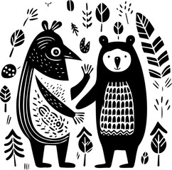 Scandinavian line logo bird abstract ethno postcard