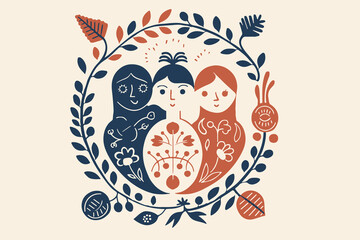 Scandinavian line logo bird abstract ethno postcard