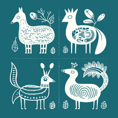 Scandinavian line logo bird abstract ethno postcard