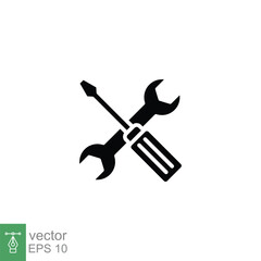 Screwdriver and wrench flat icon. Simple solid style. Maintain, repair, maintenance concept. Black silhouette, glyph symbol. Vector illustration isolated on white background. EPS 10.