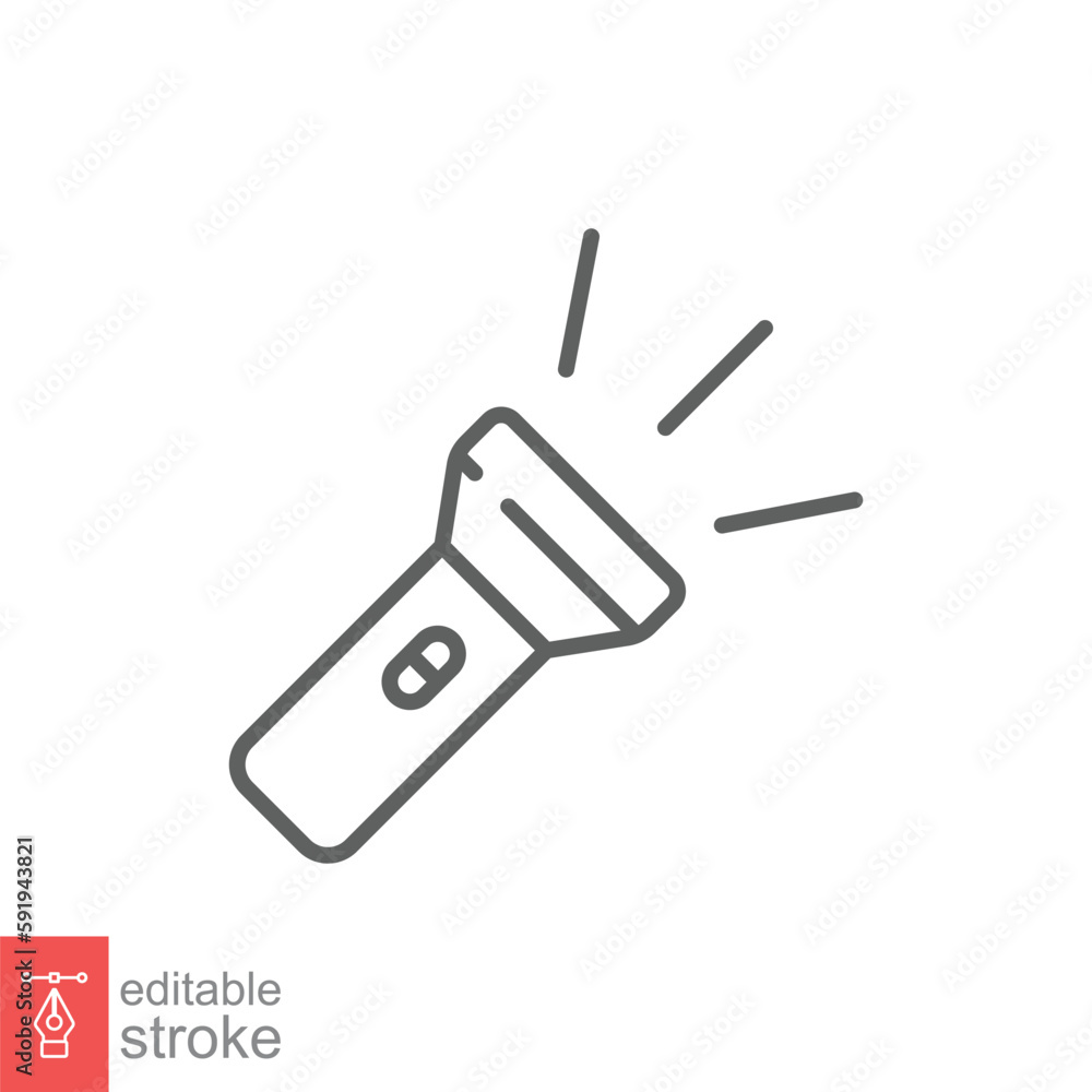 Poster flashlight line icon. simple outline style. torch, light, battery, lamp, torchlight concept. linear 