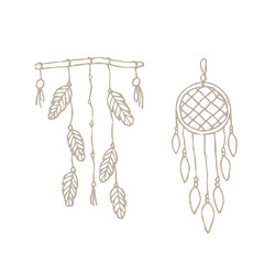 Set macrame boho wall hanging vector illustration isolate on white background. boho doodle. Home element. Cozy house. Handmade knitted wall decoration. Crochet. Rope