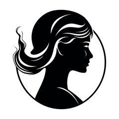 Beautiful Minimalist Vector Woman Icon. Head and Hair Symbol Illustration for Beauty or Health Organisation. 