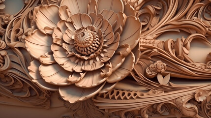 abstract wooden flower decorative background. Generative Ai