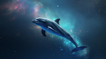 Fototapeta premium dolphin playing in galaxy. unniverse. Generative ai