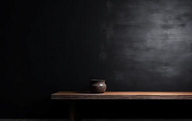 Dark Elegance: A Sophisticated Product Display with an Empty Table and Moody Backdrop