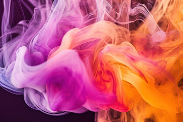 Obraz na płótnie Canvas Pink orange purple smoke background, abstract colors fusion, full frame fume texture