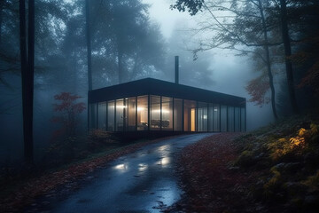 modern house in the woods created with Generative AI technology