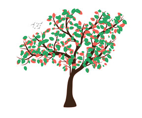 Obraz premium Vector illustration of a tree with leaves on a white background