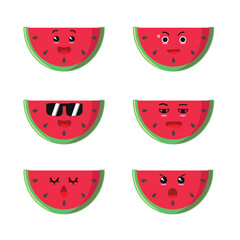 cute half slice watermelon various activity face expression vector