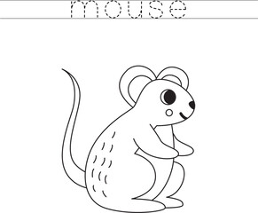 Trace the letters and color cartoon mouse. Handwriting practice for kids.