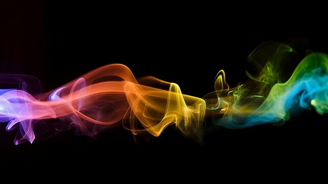 Dense multicolor smoke, on a black isolated background. Background of smoke vape