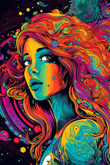 woman with psychedelic background. Generative AI