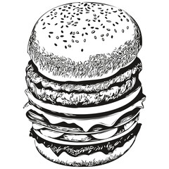 Vector image of silhouette of a burger on a white background, hamburger