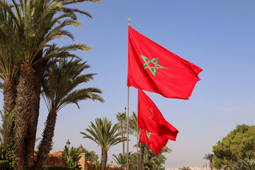 Waving Moroccan Flag with the Sky as the Background