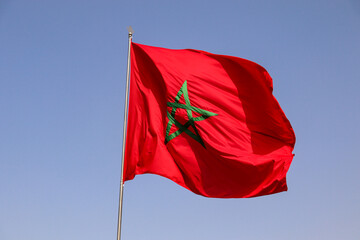 Waving Moroccan Flag with the Sky as the Background