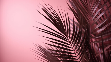 Blurred shadow from palm leaves on the pink wall, spring and summer