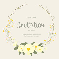 Yellow flowers wreath floral wallpaper template background bouquet. Botanical flower and tropical leaf branch can be used for printing, greeting or wedding anniversary. Vector invitation card concept.
