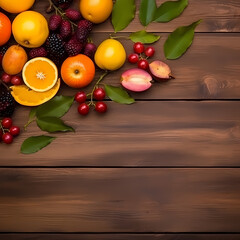 Obraz na płótnie Canvas Fruits On Wooden Table. Generative AI