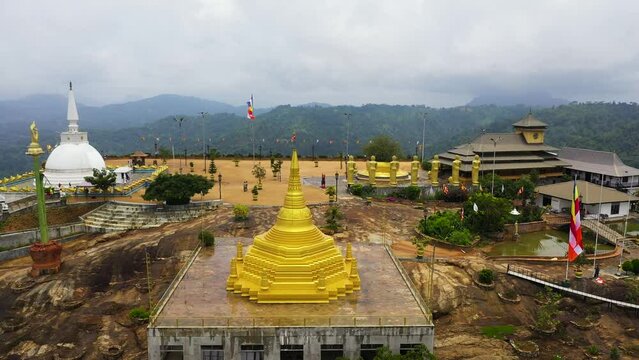 Aerial view of Golden temple Nelligala International Buddhist Center in Sri Lanka.