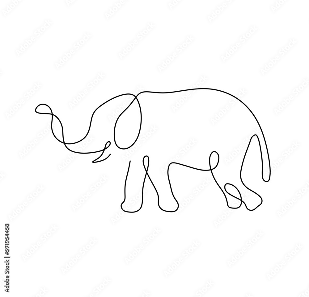 Wall mural vector isolated one single simplest contemporary line elephant side view colorless black and white c