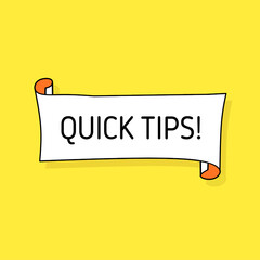 Quick tips banner design white paper. Flat style vector illustration.