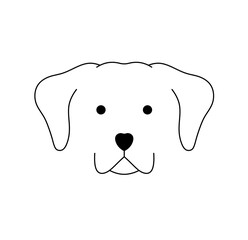Vector isolated one single simplest dog puppy muzzle head portrait front view colorless black and white contour line easy drawing