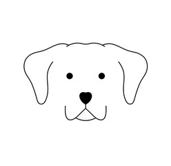 Vector isolated one single simplest dog puppy muzzle head portrait front view colorless black and white contour line easy drawing