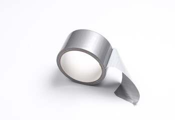 Roll of metallic duct tape on white background