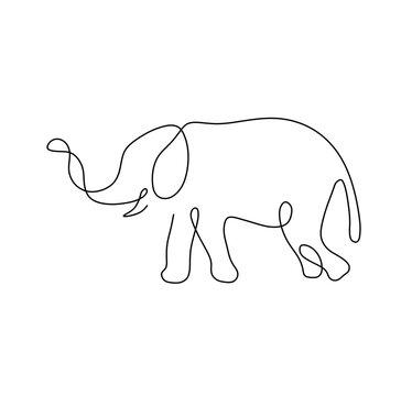 Vector isolated one single simplest contemporary line elephant side view colorless black and white contour line easy drawing