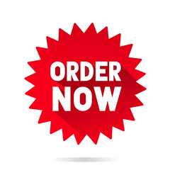 Sticker order now banner design, vector illustration on white background.
