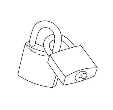 Vector isolated two connected padlocks colorless black and white contour line easy drawing
