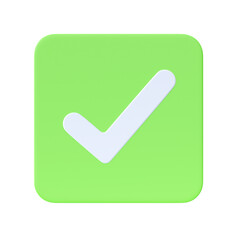 Check 3d render icon - checklist symbol, ok button and success green illustration. Accept checkbox, select checkmark