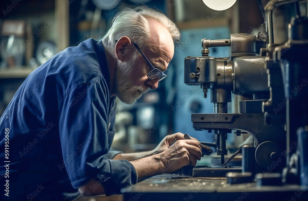 Poster machinist working at a generic machine in a factory or workshop. created with generative ai technolo