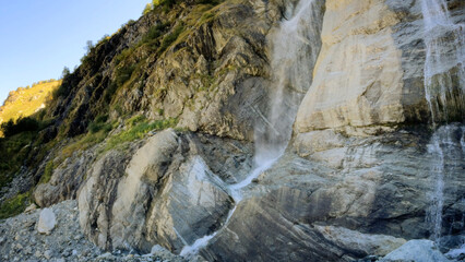nice mountain ridge high land fast waterfall at summer day - photo of nature
