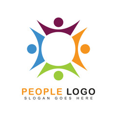 Abstract colorful people holding hands vector logo design template. International friendship sign.