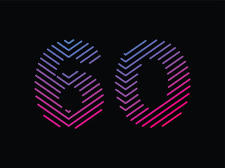 Digit 60 is written with colorful digital lines. Abstract digit 60 logo design template. Logo type vector design