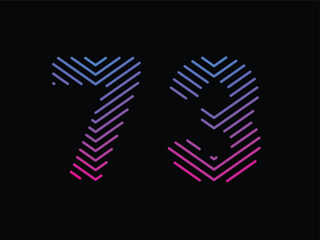 Digit 73 is written with colorful digital lines. Abstract digit 73 logo design template. Logo type vector design