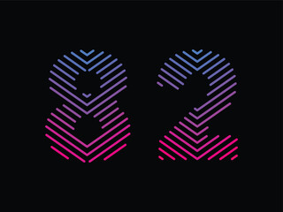 Digit 82 is written with colorful digital lines. Abstract digit 82 logo design template. Logo type vector design