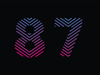 Digit 87 is written with colorful digital lines. Abstract digit 87 logo design template. Logo type vector design