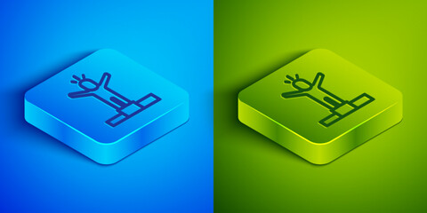 Isometric line Productive human icon isolated on blue and green background. Idea work, success, productivity, vision and efficiency concept. Square button. Vector
