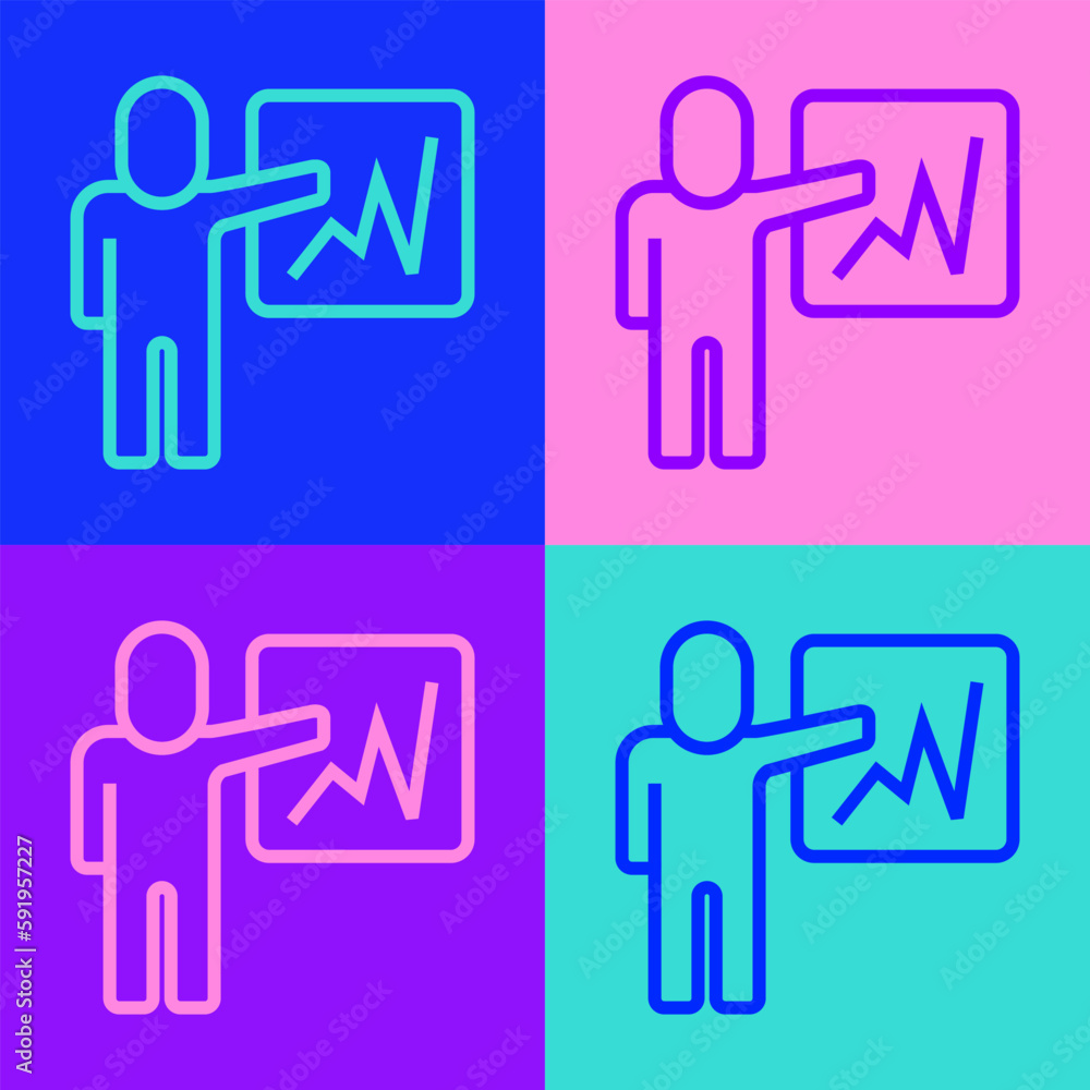 Poster pop art line leader of a team of executives icon isolated on color background. vector