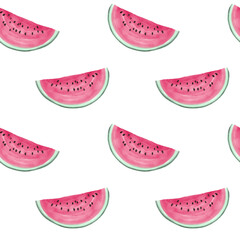 Seamless pattern watercolor watermelon slices