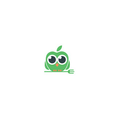 Owl apple food logo for business, vector, logo, illustration, animal, icon, symbol, bird, owl, apple, fruit, cartoon, design, character, concept, creative, healthy, nature, element, organic, nutrition