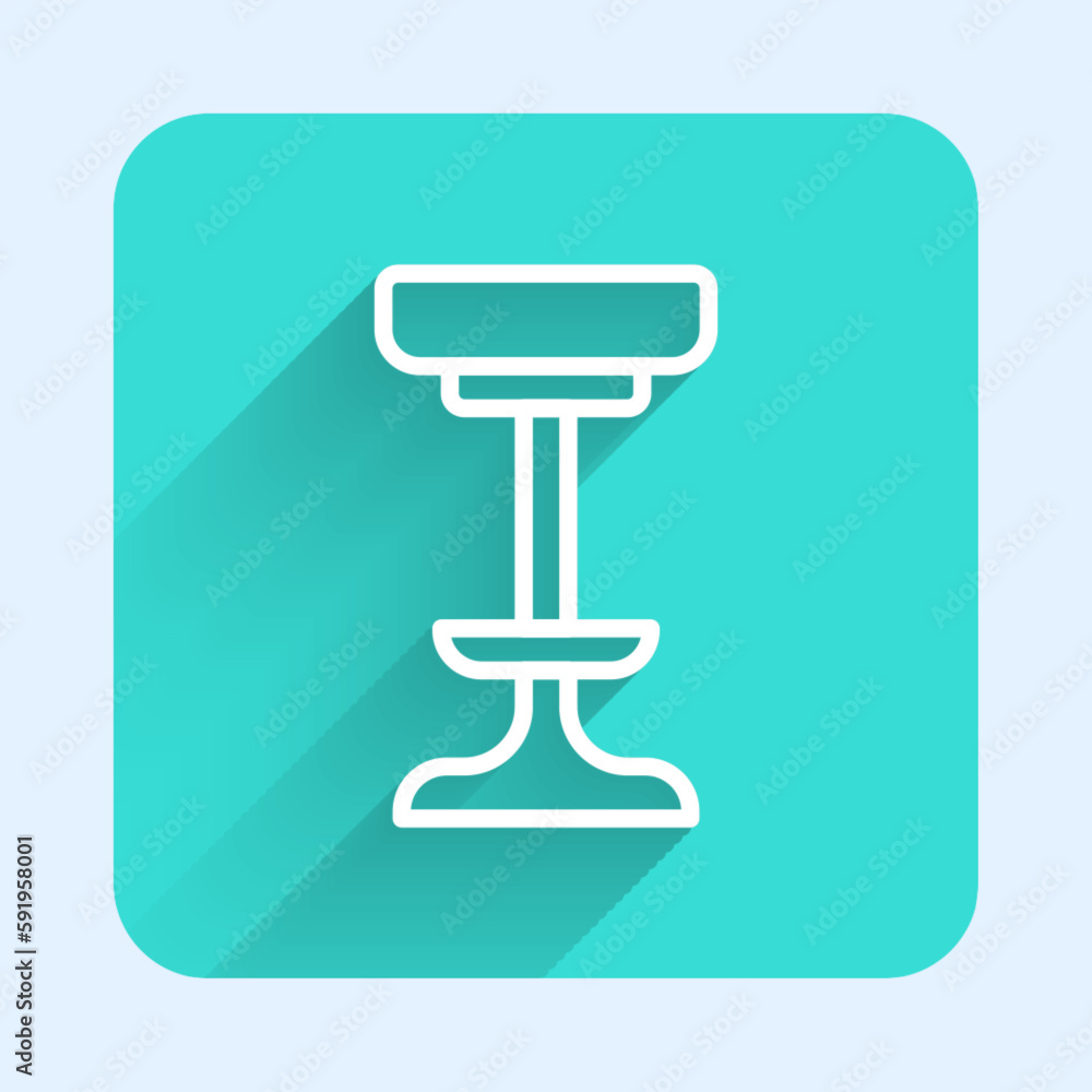 Poster white line chair icon isolated with long shadow background. green square button. vector