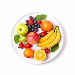 Fruits On Plate Isolated On White Background. Generative AI