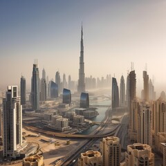 Fototapeta na wymiar The Dubai skyline in the United Arab Emirates , generative artificial intelligence 