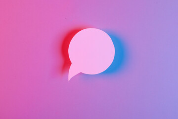 Paper speech bubble in red blue neon light